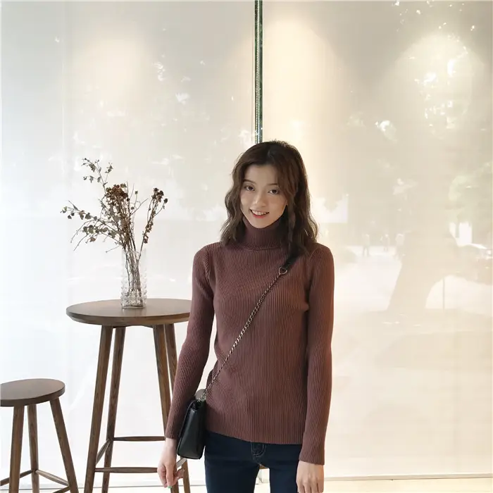 Black Thickened Korean Style Turtleneck Sweater with Red Bag — feature 45