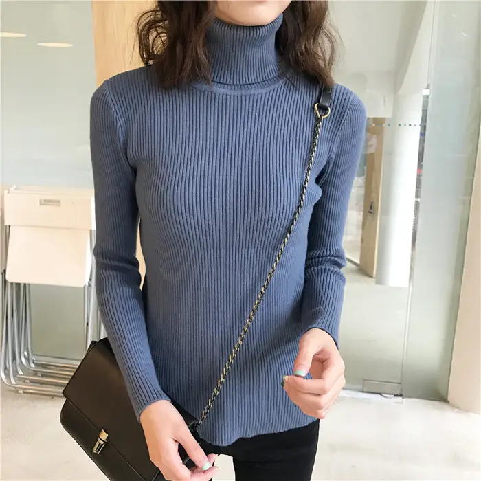 Black Thickened Korean Style Turtleneck Sweater with Red Bag — feature 49