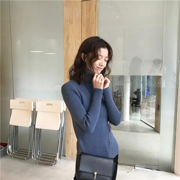 Black Thickened Korean Style Turtleneck Sweater with Red Bag — feature 51