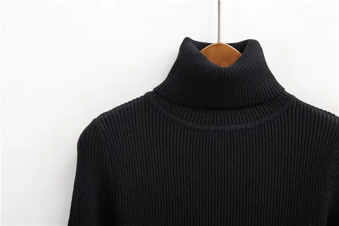 Black Thickened Korean Style Turtleneck Sweater with Red Bag — feature 76