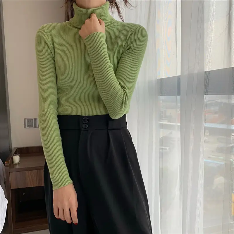Black Thickened Korean Style Turtleneck Sweater with Red Bag - Image 10