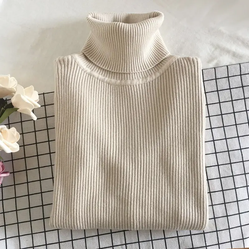 Black Thickened Korean Style Turtleneck Sweater with Red Bag - Image 14