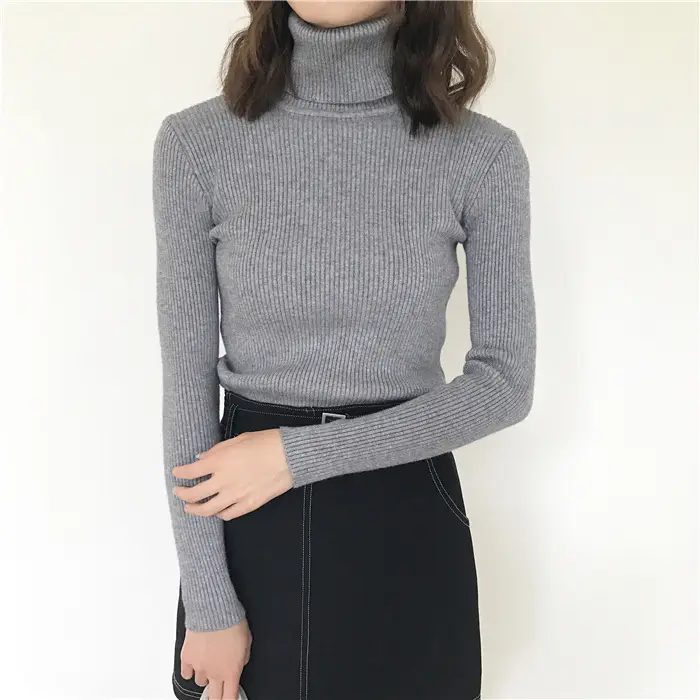 Black Thickened Korean Style Turtleneck Sweater with Red Bag - Image 18