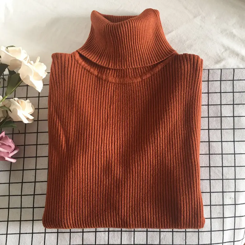 Black Thickened Korean Style Turtleneck Sweater with Red Bag - Image 19