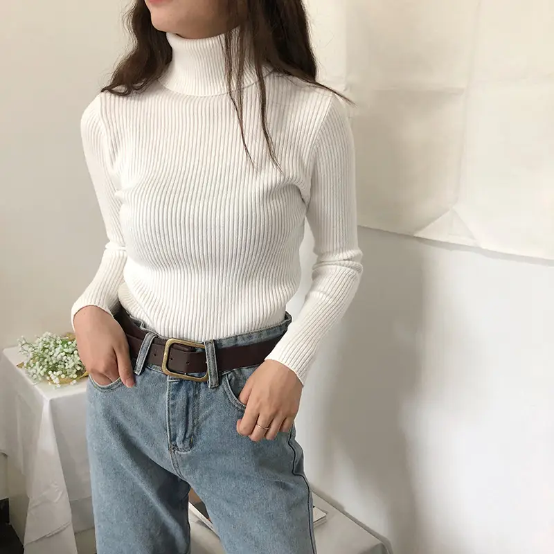 Black Thickened Korean Style Turtleneck Sweater with Red Bag - Image 2