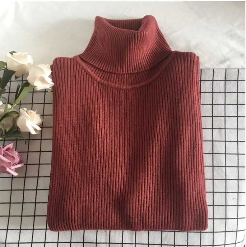Black Thickened Korean Style Turtleneck Sweater with Red Bag - Image 20