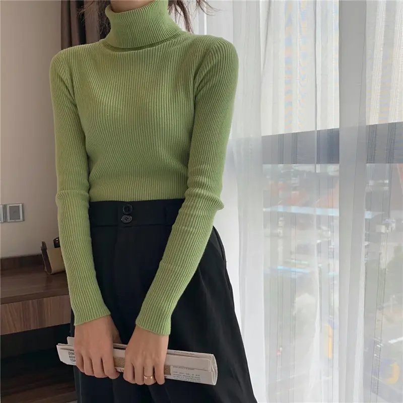 Black Thickened Korean Style Turtleneck Sweater with Red Bag - Image 21