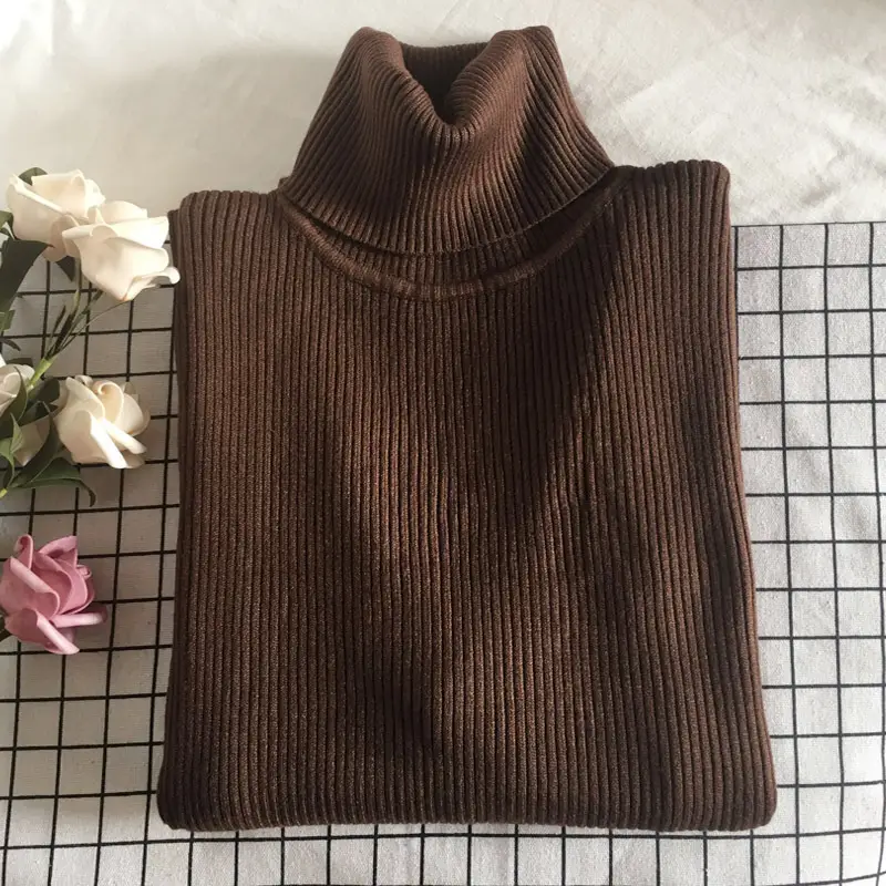 Black Thickened Korean Style Turtleneck Sweater with Red Bag - Image 24