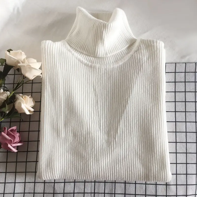 Black Thickened Korean Style Turtleneck Sweater with Red Bag - Image 26
