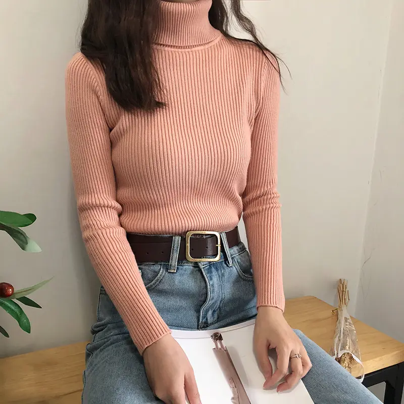 Black Thickened Korean Style Turtleneck Sweater with Red Bag - Image 27