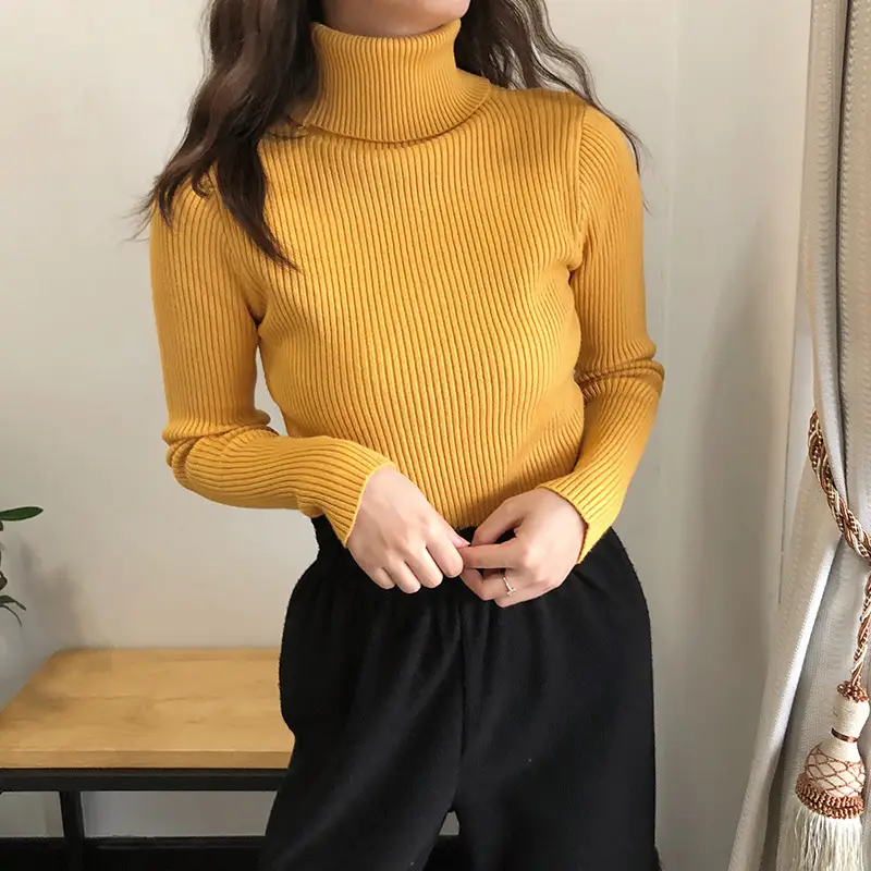 Black Thickened Korean Style Turtleneck Sweater with Red Bag - Image 5