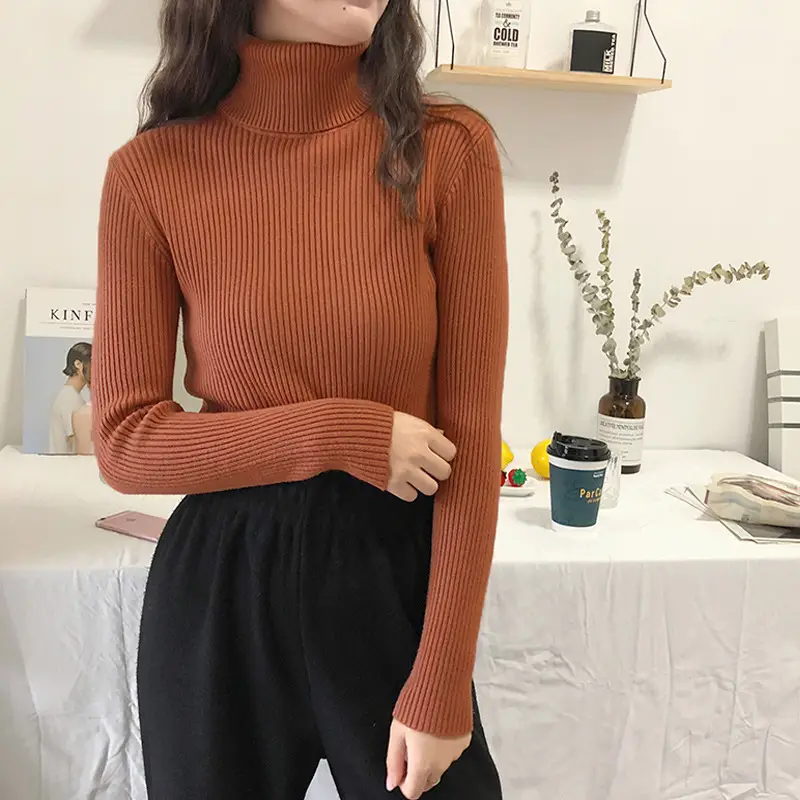 Black Thickened Korean Style Turtleneck Sweater with Red Bag - Image 8