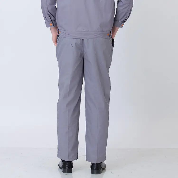 Men Long Sleeve Labor Protective Auto Repair Suit Orange Grey - Image 4