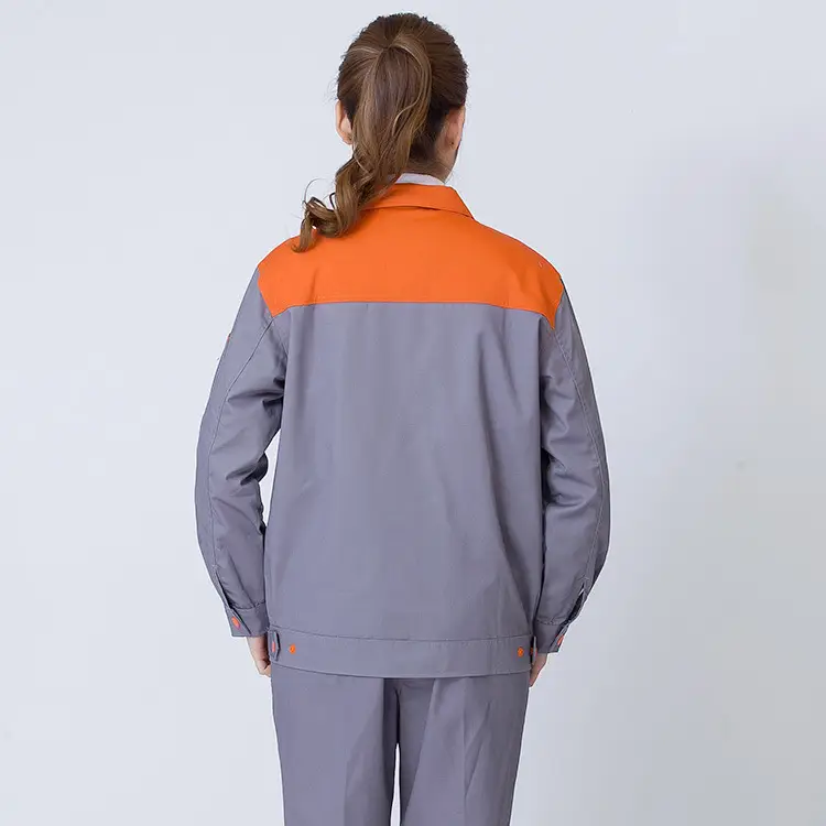 Men Long Sleeve Labor Protective Auto Repair Suit Orange Grey - Image 5