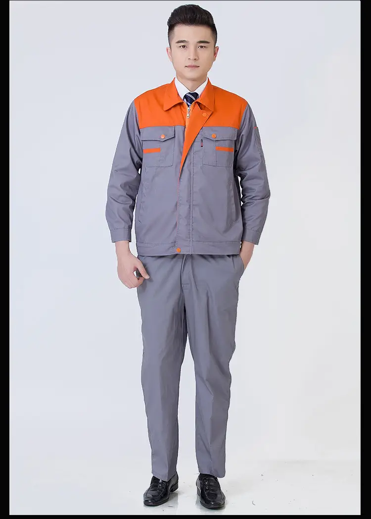 Men Long Sleeve Labor Protective Auto Repair Suit Orange Grey — feature 5