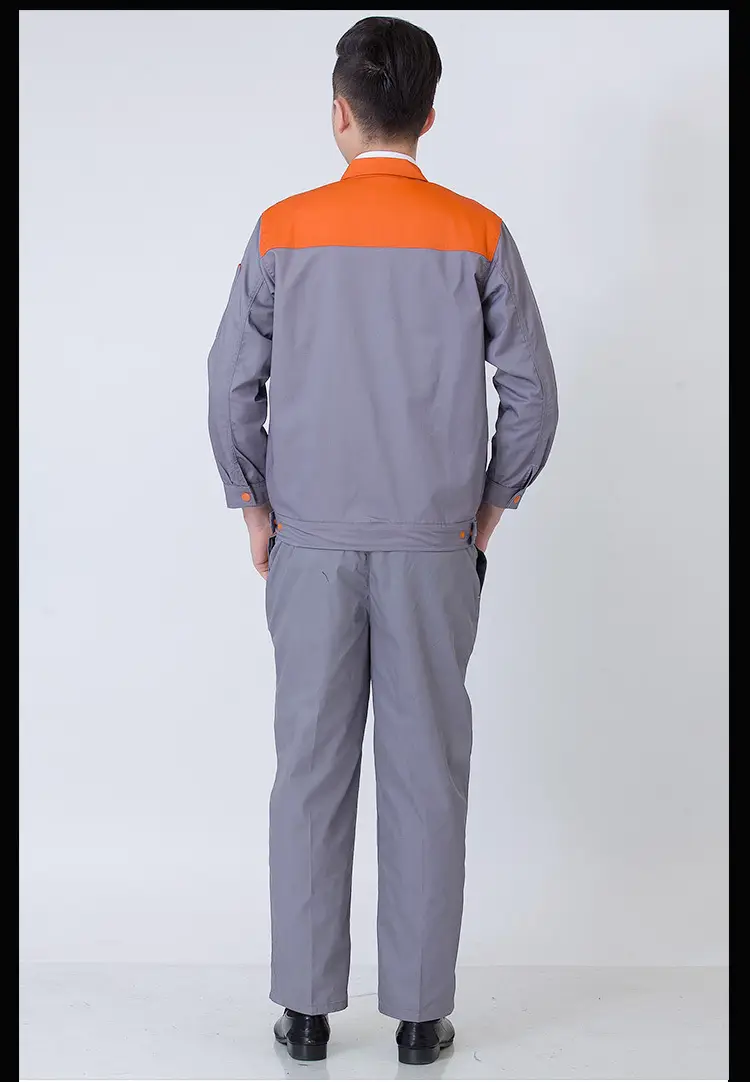 Men Long Sleeve Labor Protective Auto Repair Suit Orange Grey — feature 6