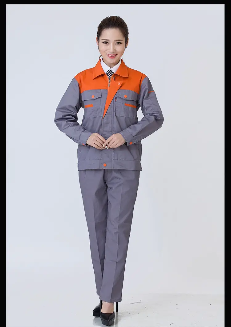 Men Long Sleeve Labor Protective Auto Repair Suit Orange Grey — feature 7