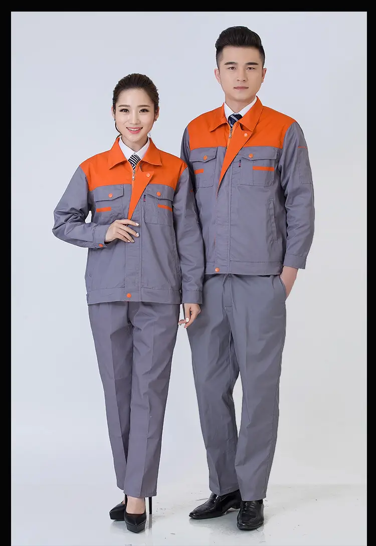 Men Long Sleeve Labor Protective Auto Repair Suit Orange Grey — feature 9