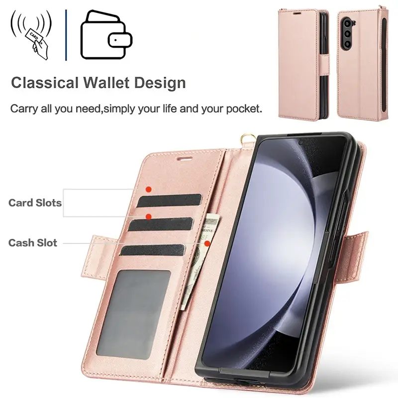 Samsung Z Fold 3 Leather Phone Case Stacked Pink - Image 10