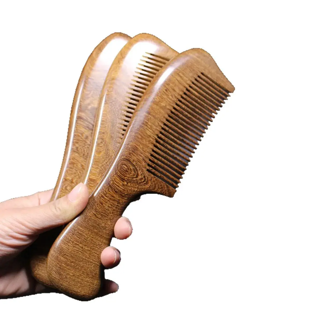 Natural Black Gold Sandalwood Hair Comb Whole Wood Long Handle - Image 5