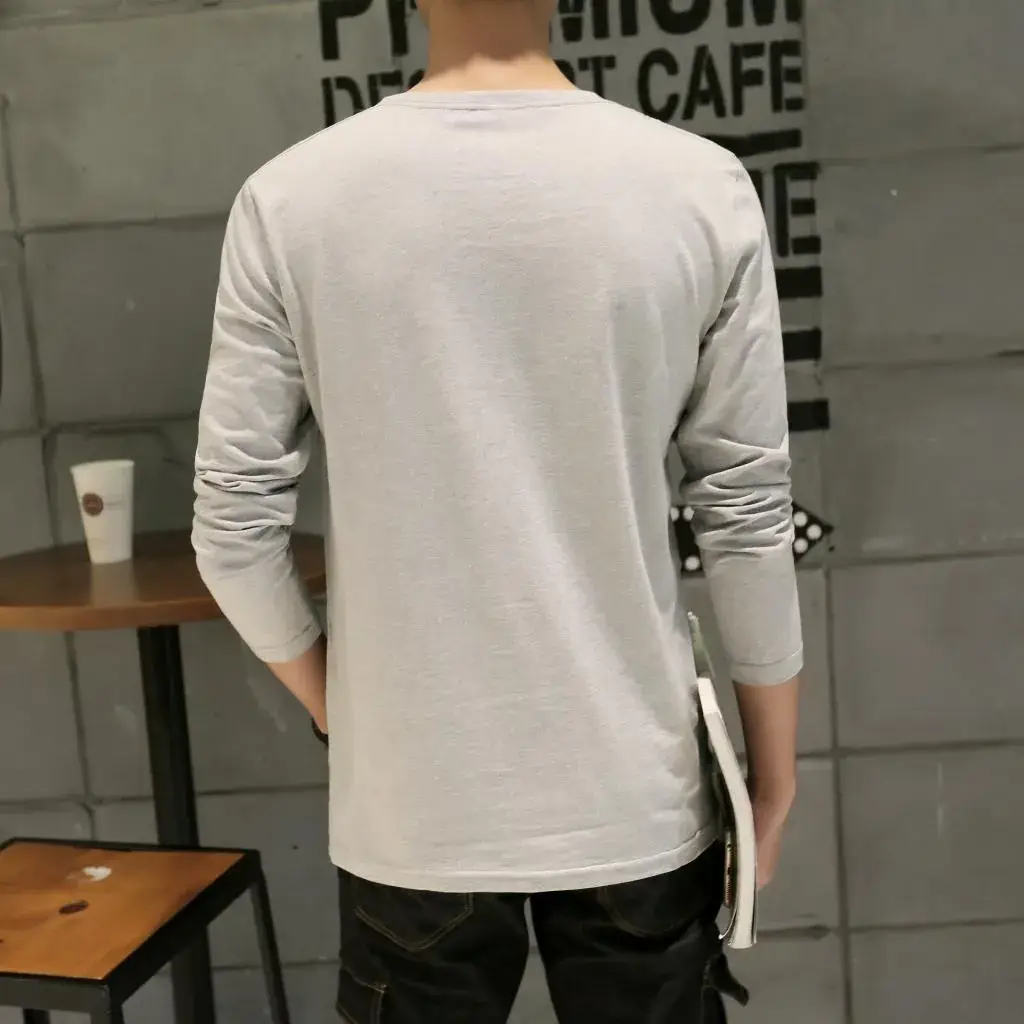 Men's Grey Long Sleeve V-Neck T-Shirt Slim Fit — feature 20