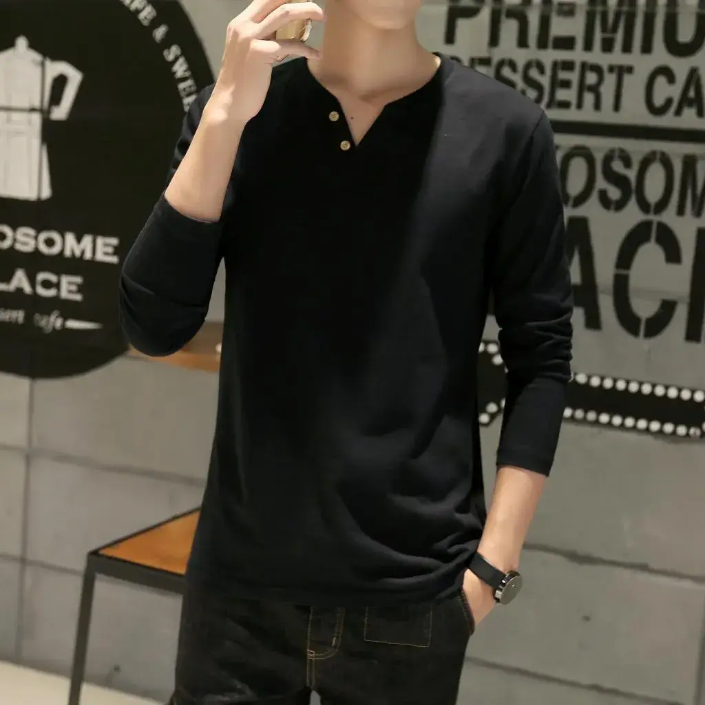 Men's Grey Long Sleeve V-Neck T-Shirt Slim Fit — feature 6