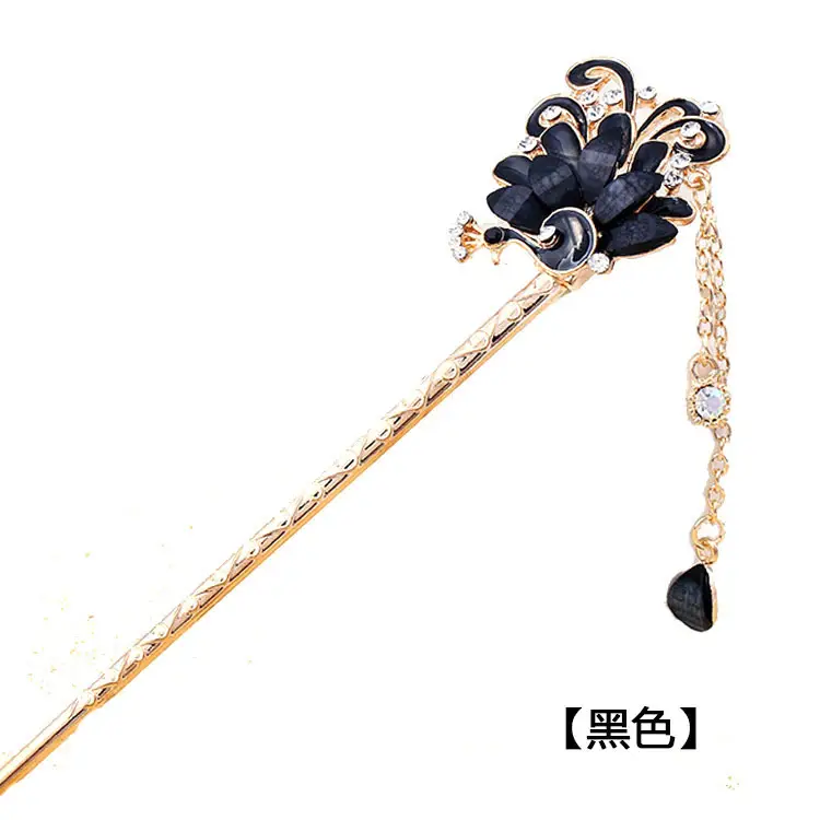 Pink Peacock Diamond Hairpin with Tassel