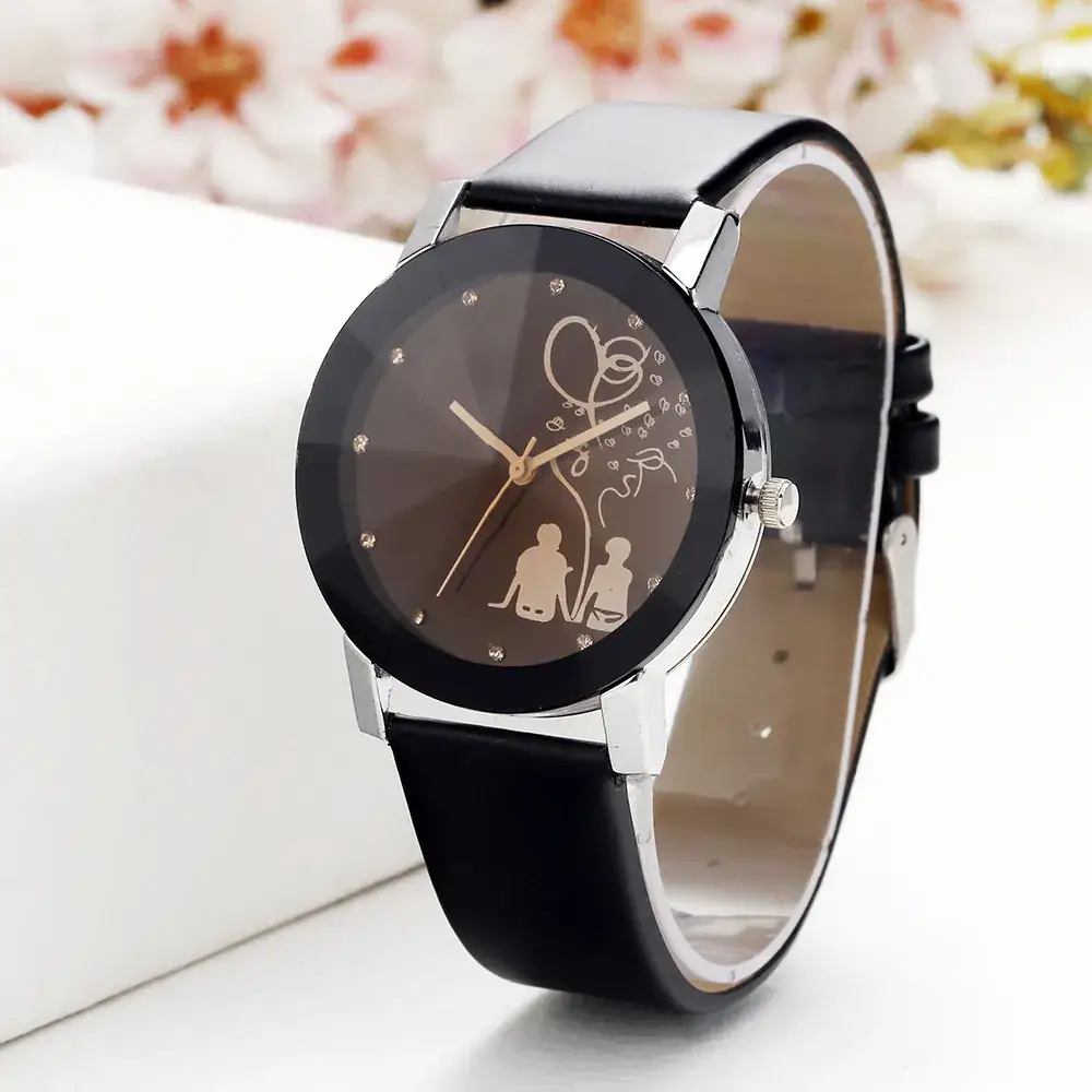 Black Diamond Dial Couple's Watch for Men Women - Image 4
