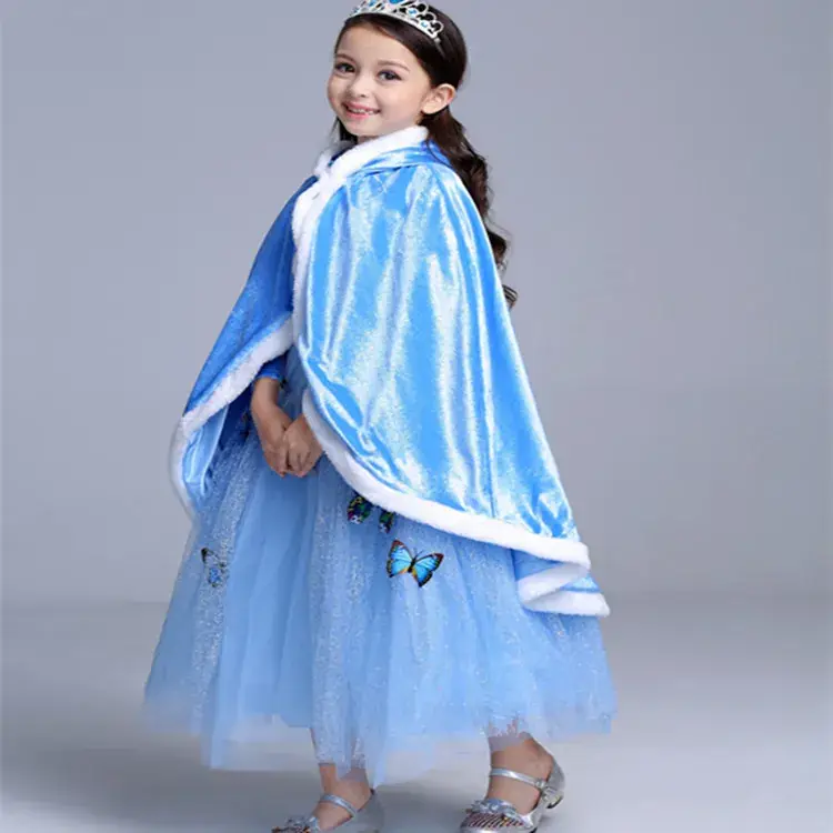 Girls Pink Tulle Cape with Blue Embellishments - Image 5