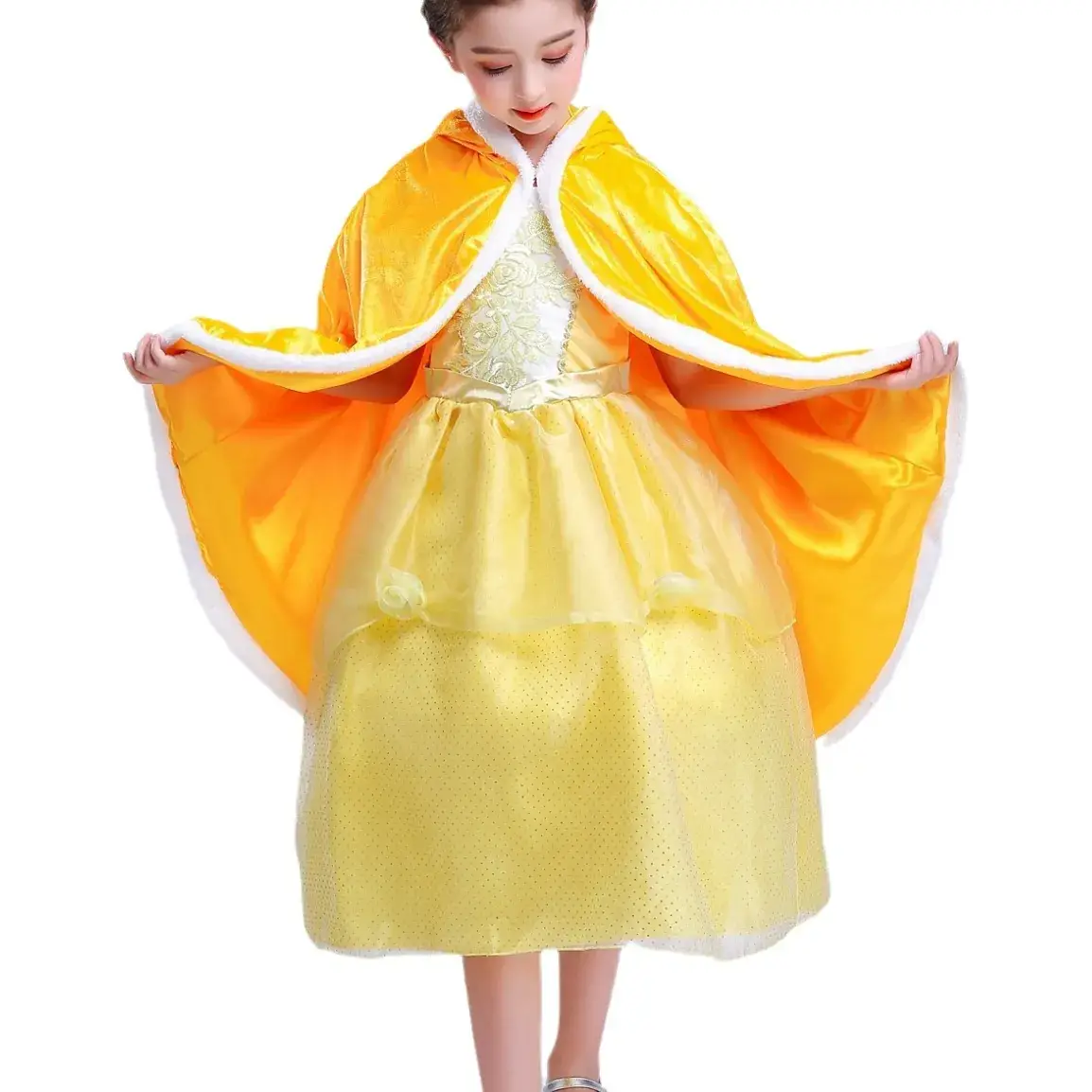 Girls Pink Tulle Cape with Blue Embellishments - Image 8