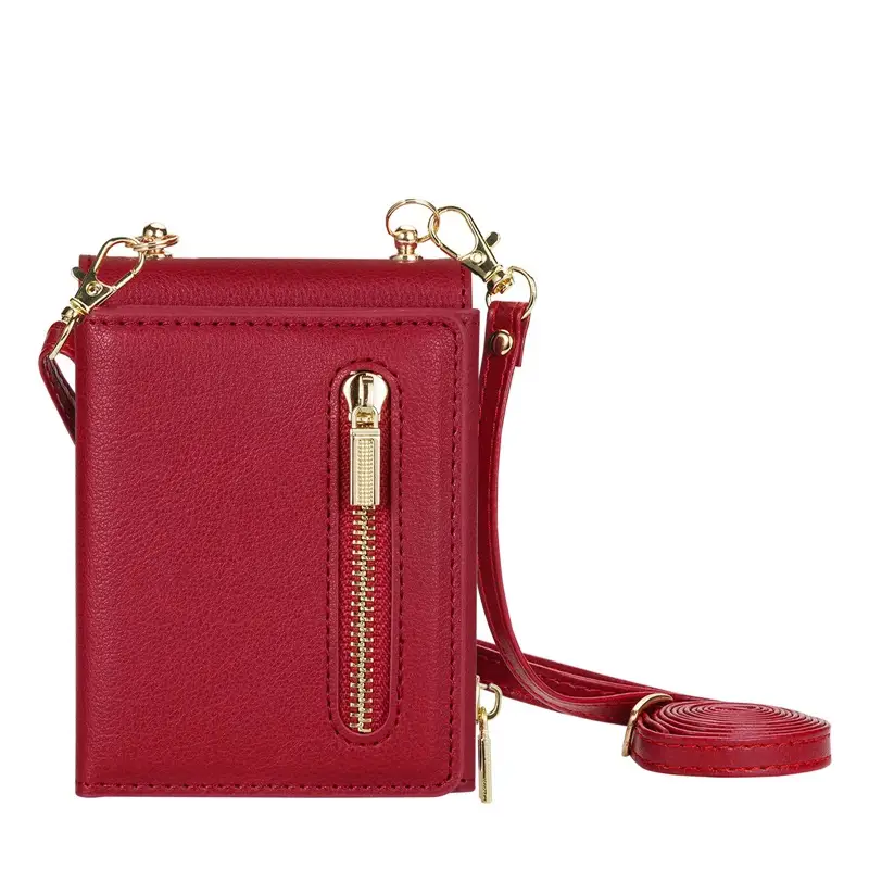 Pink Leather Z Flip7 Phone Case with Long Strap