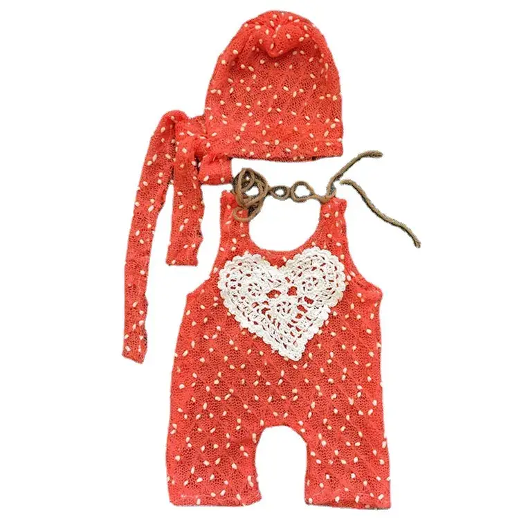 Baby Knitted Red Heart Hat Suit 2-Piece Autumn
