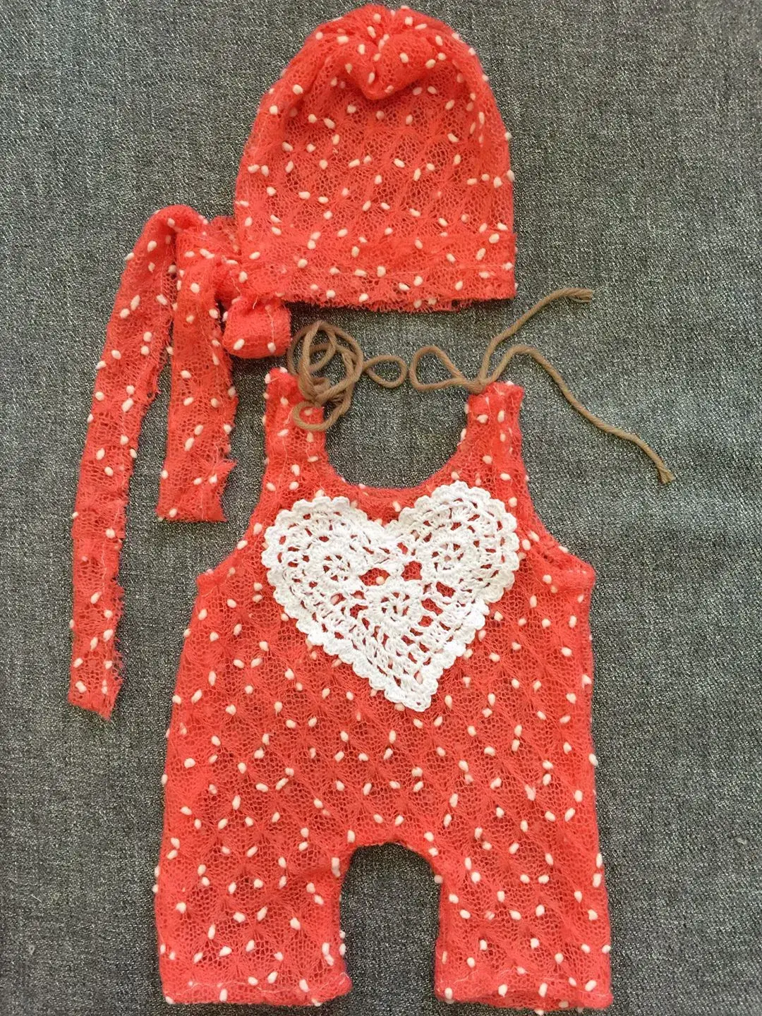 Baby Knitted Red Heart Hat Suit 2-Piece Autumn