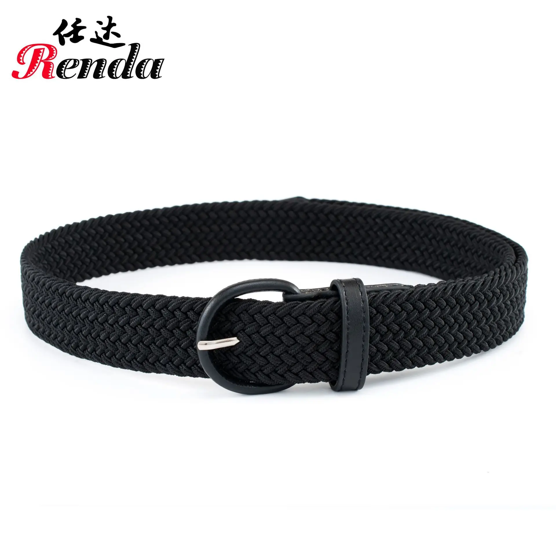 Men's Braided Elastic Belt Black Beige 3516A