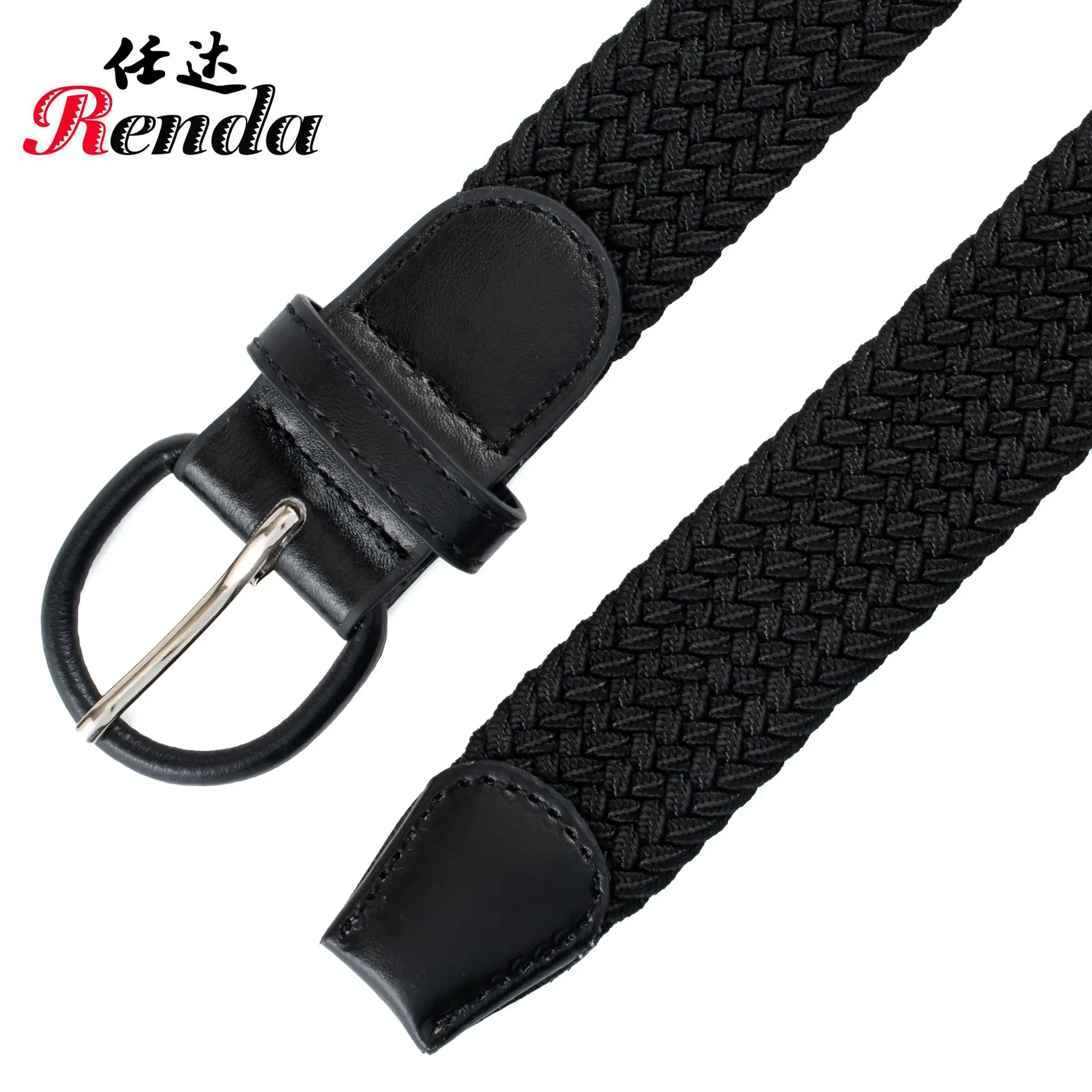 Men's Braided Elastic Belt Black Beige 3516A