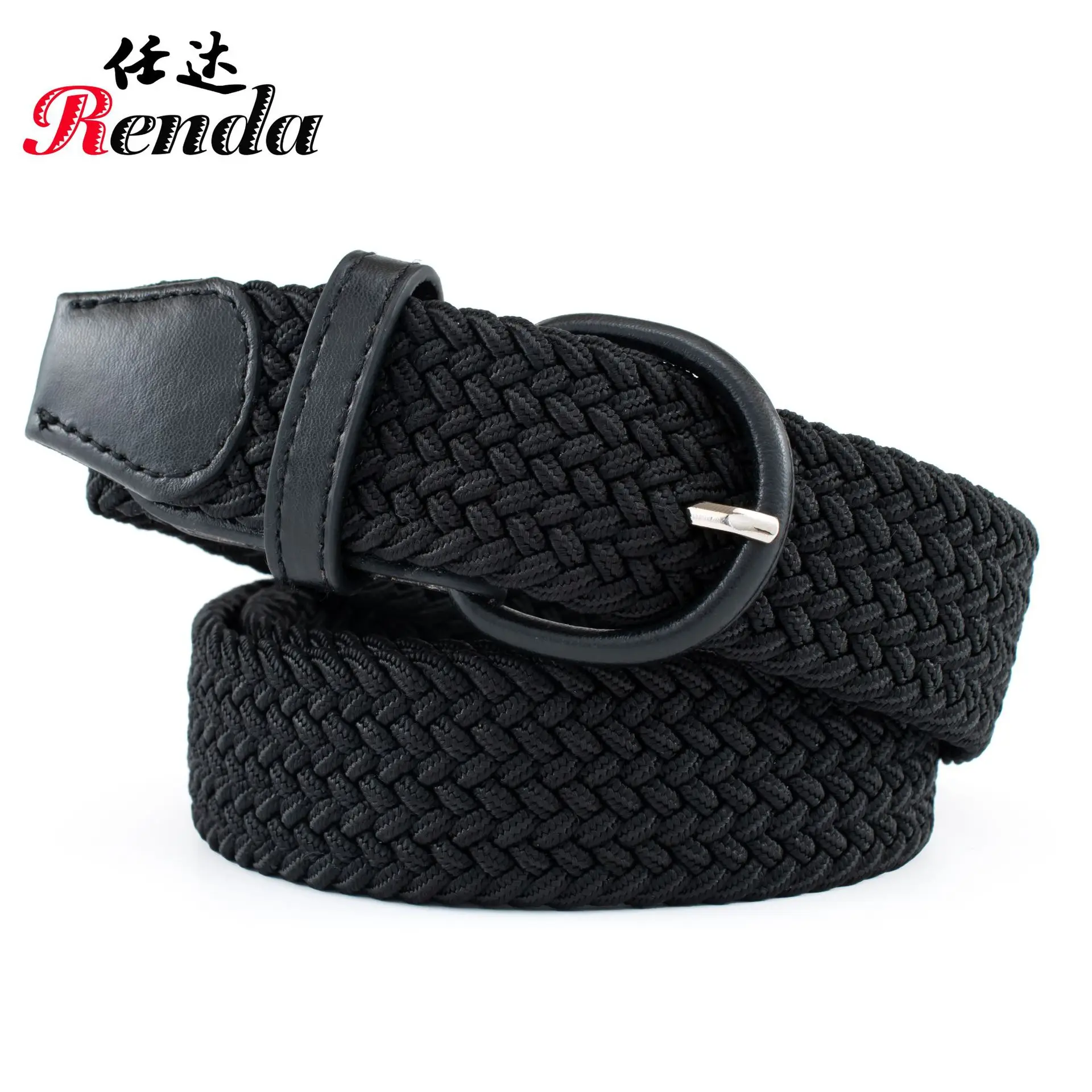 Men's Braided Elastic Belt Black Beige 3516A