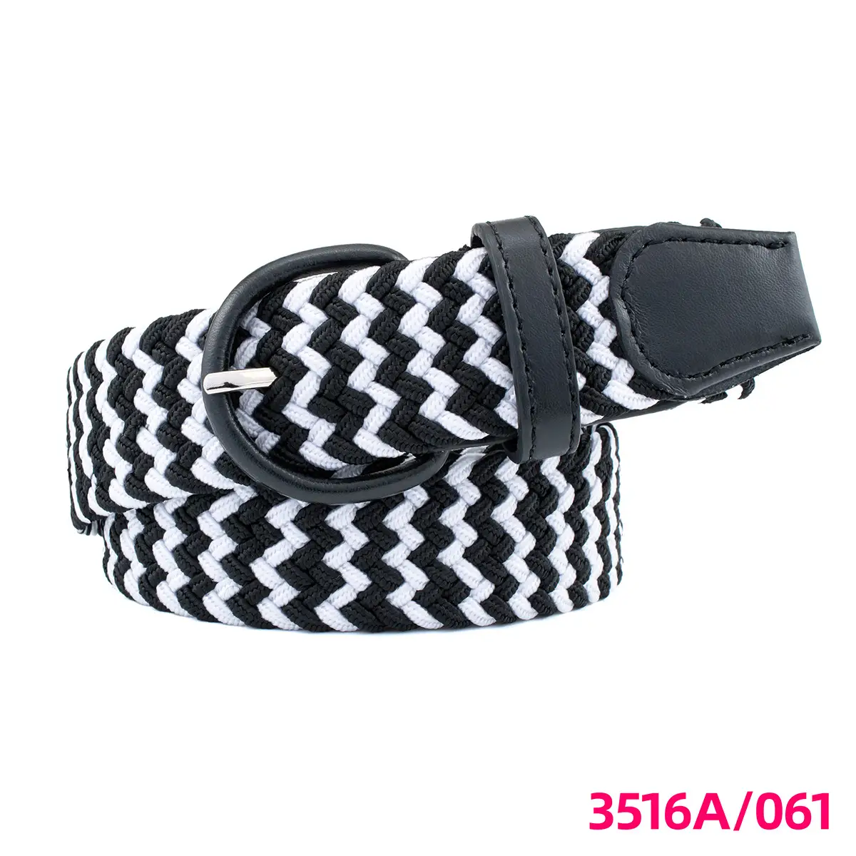 Men's Braided Elastic Belt Black Beige 3516A
