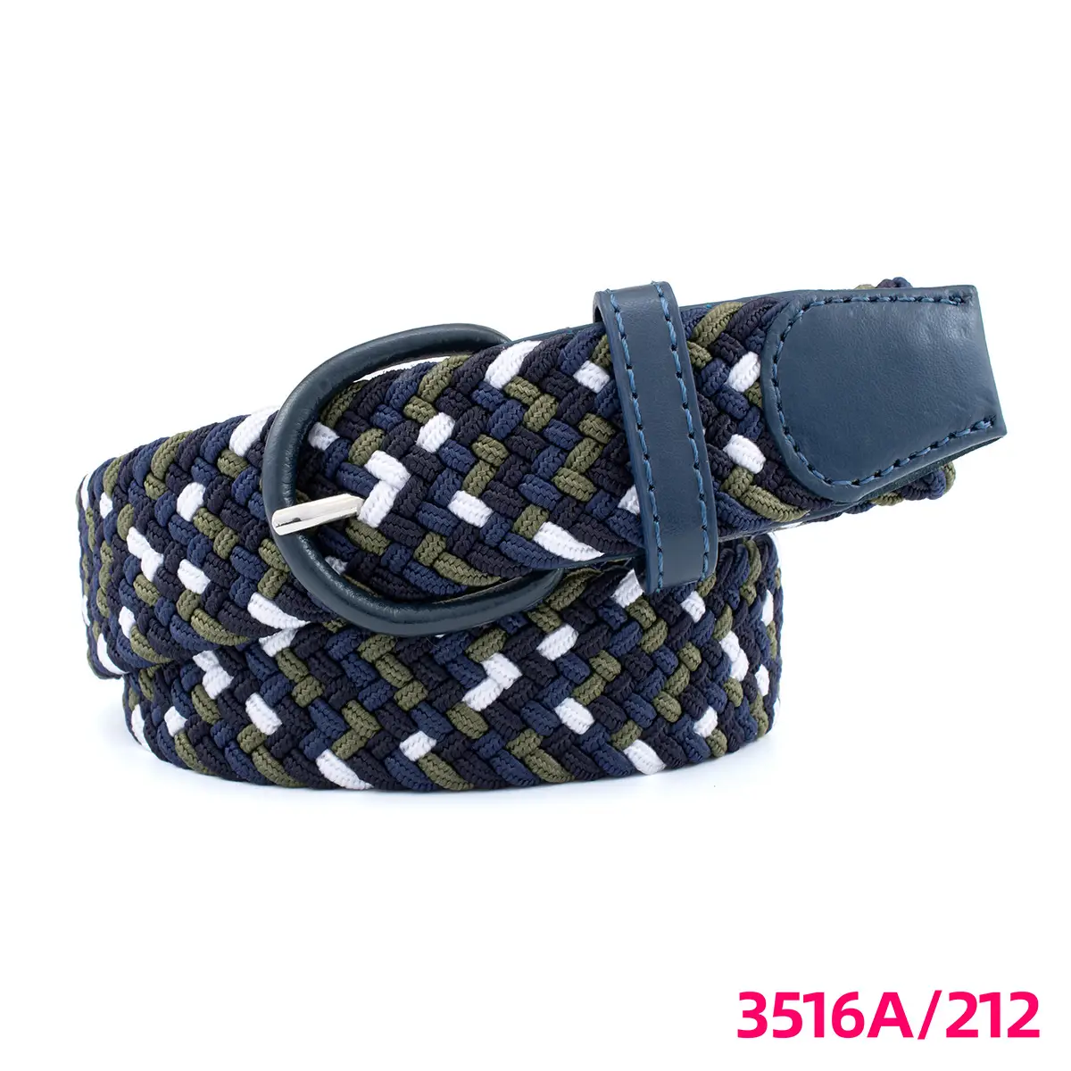 Men's Braided Elastic Belt Black Beige 3516A