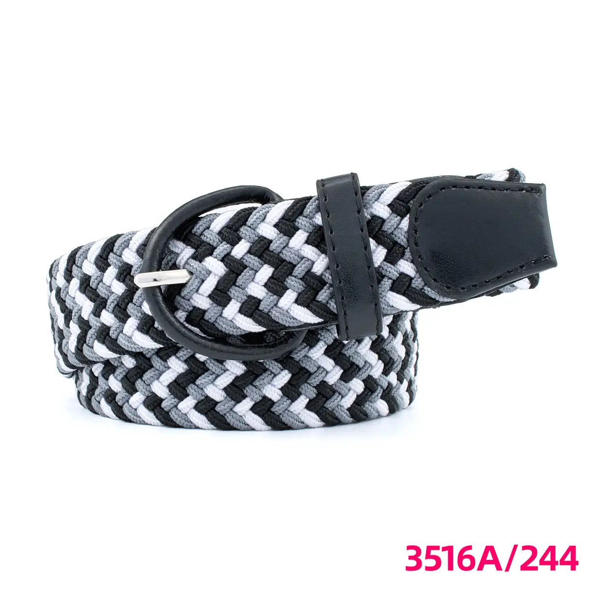 Men's Braided Elastic Belt Black Beige 3516A