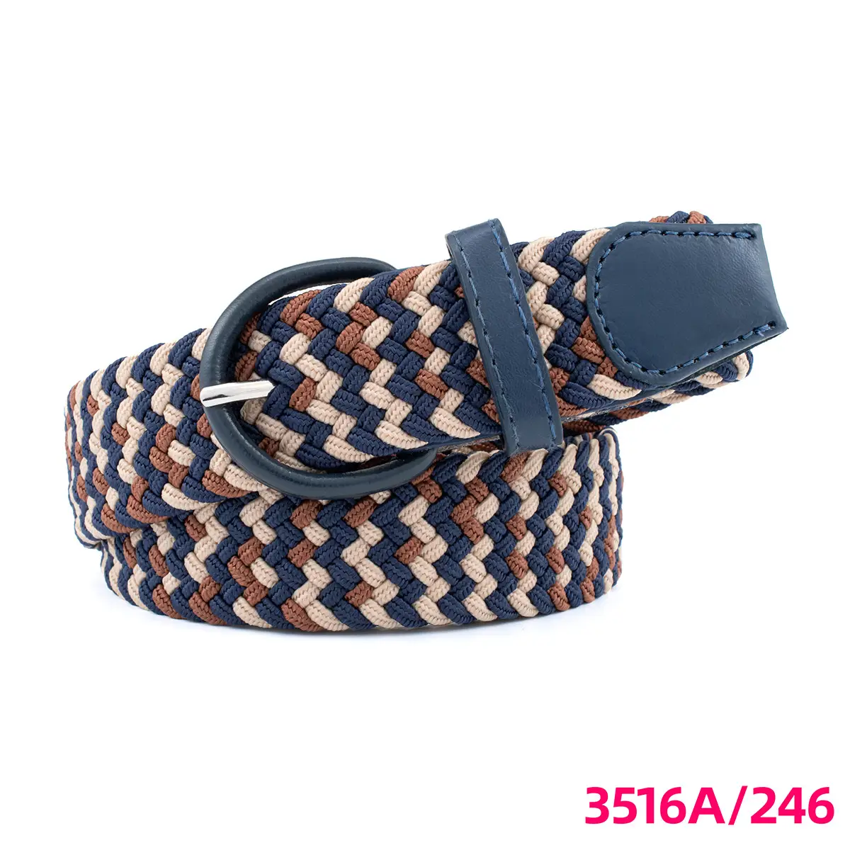 Men's Braided Elastic Belt Black Beige 3516A