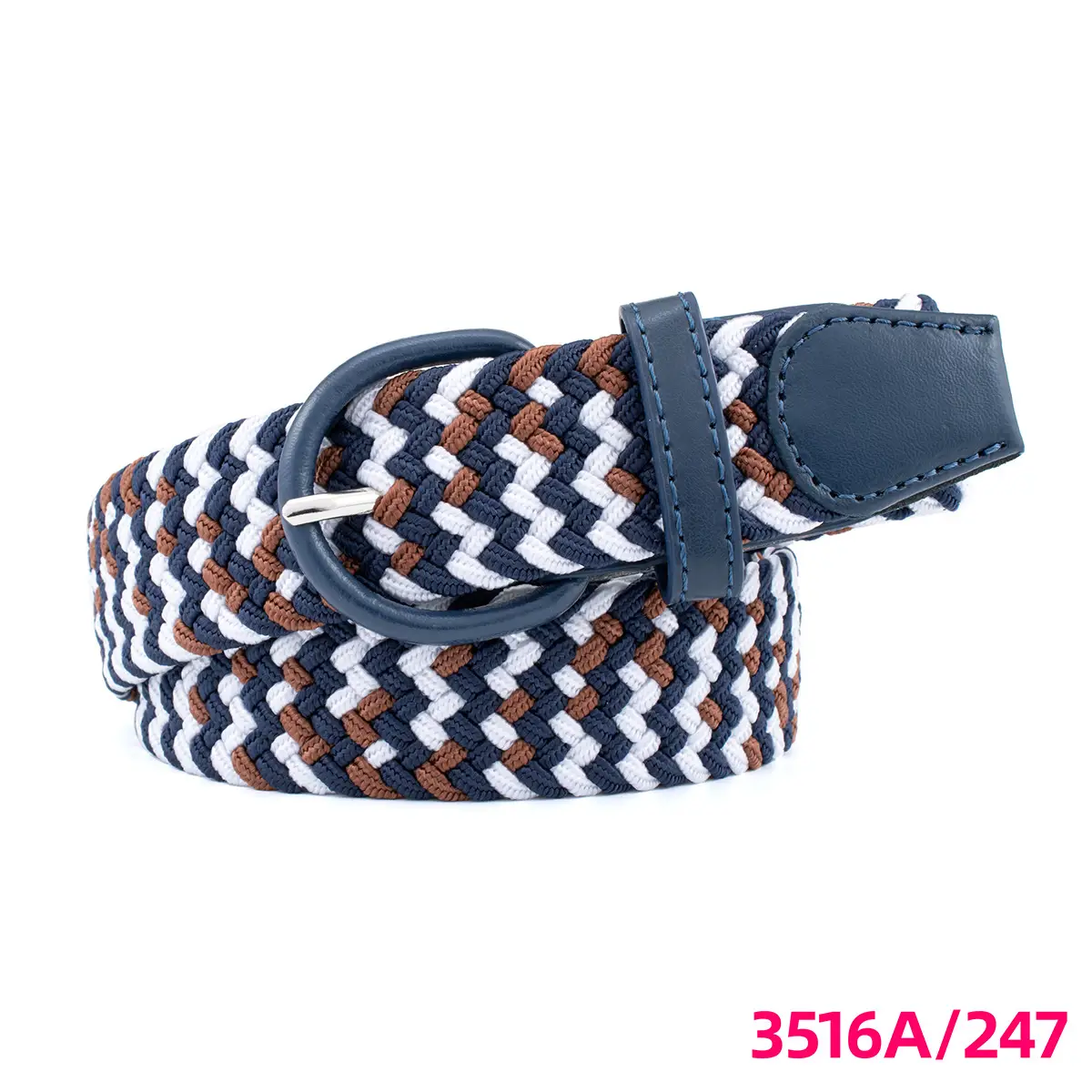 Men's Braided Elastic Belt Black Beige 3516A