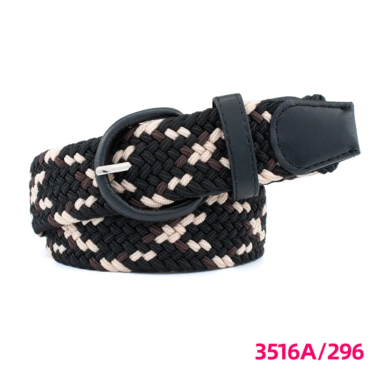 Men's Braided Elastic Belt Black Beige 3516A