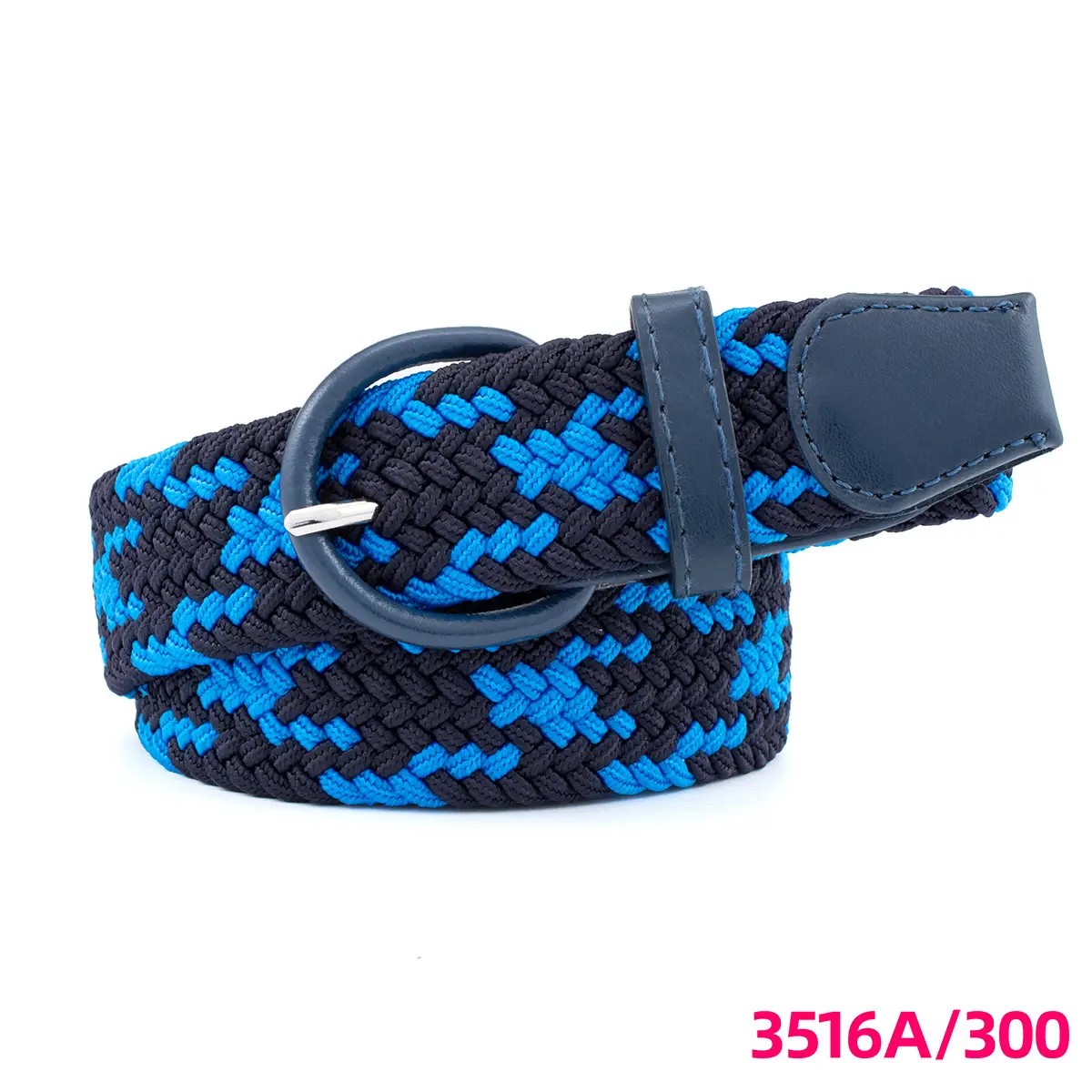 Men's Braided Elastic Belt Black Beige 3516A