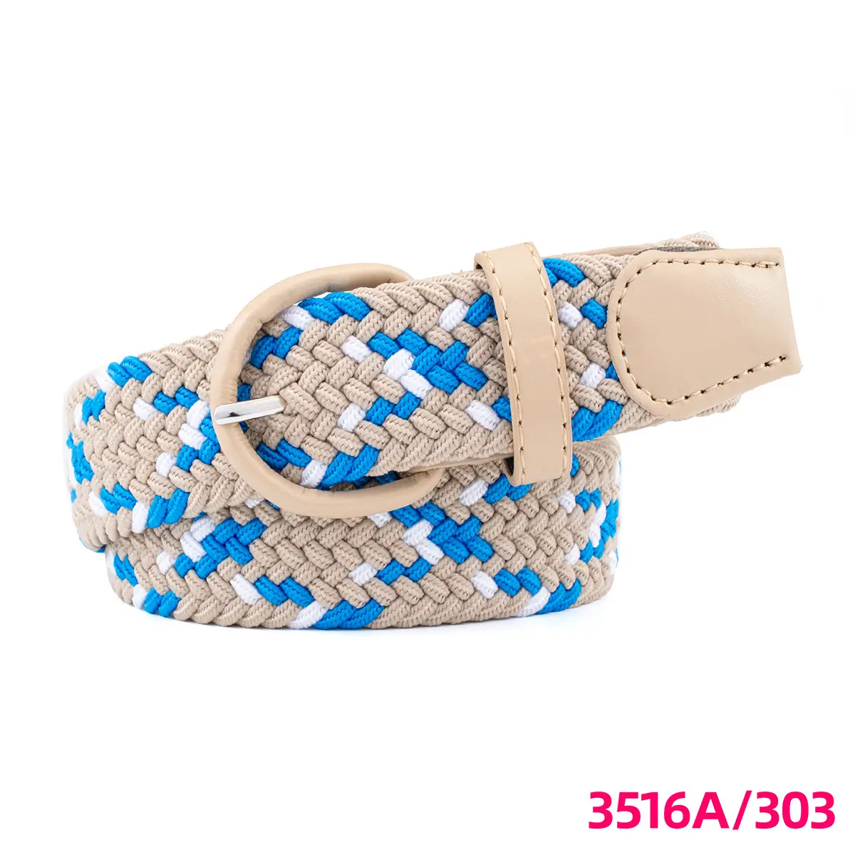 Men's Braided Elastic Belt Black Beige 3516A
