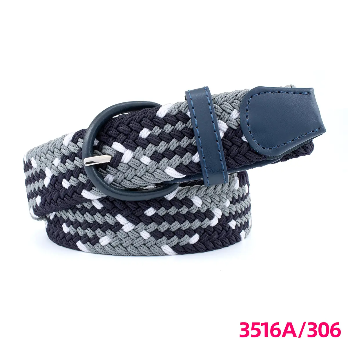 Men's Braided Elastic Belt Black Beige 3516A