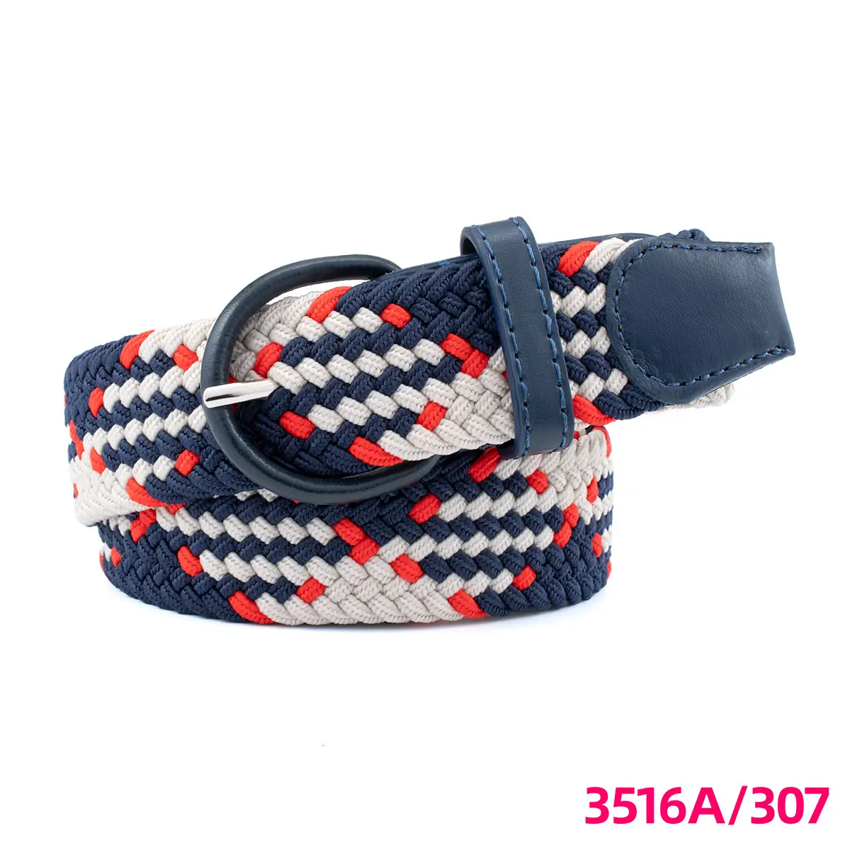 Men's Braided Elastic Belt Black Beige 3516A