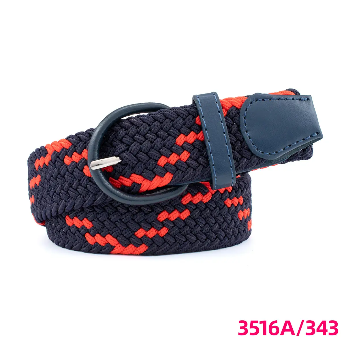 Men's Braided Elastic Belt Black Beige 3516A