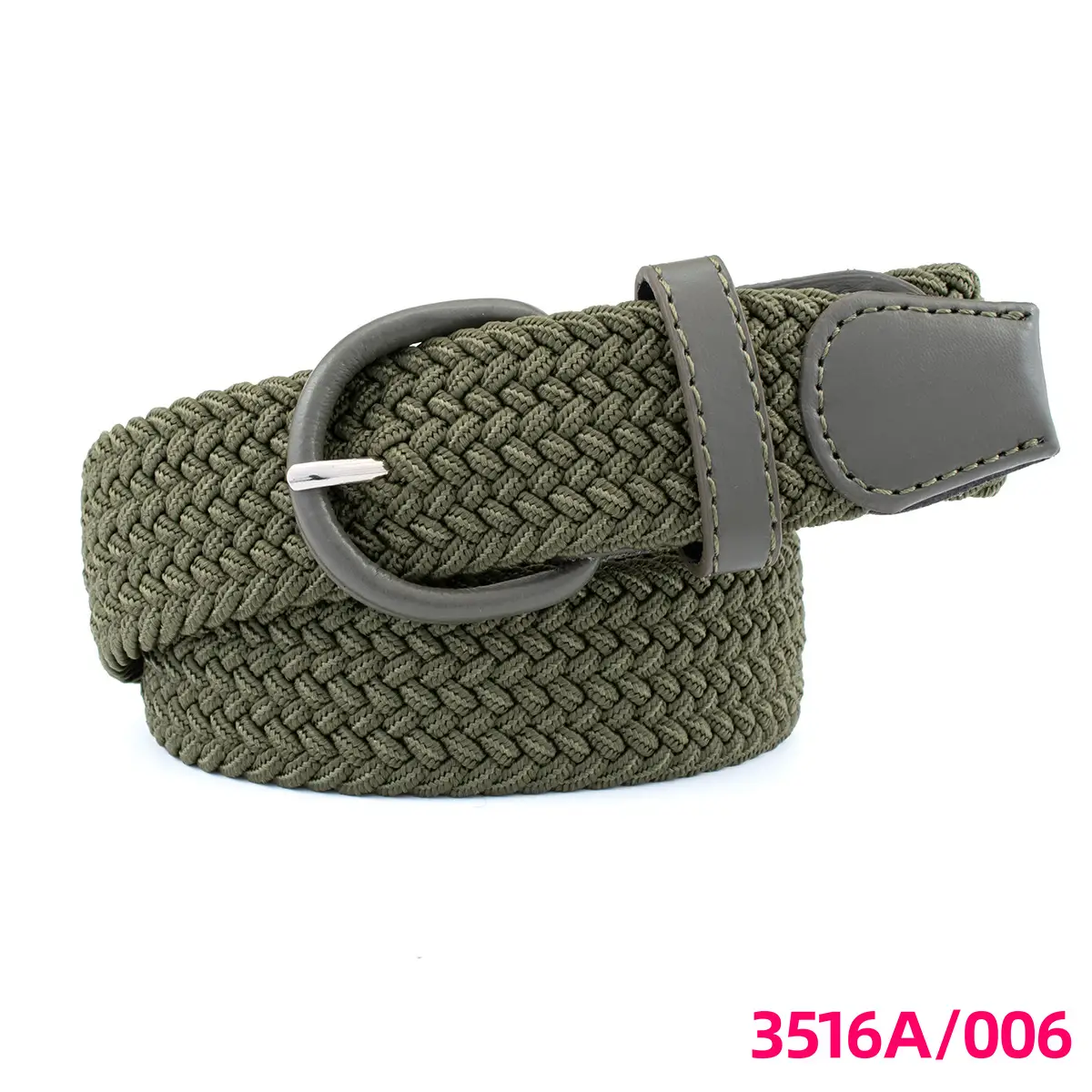 Men's Braided Elastic Belt Black Beige 3516A