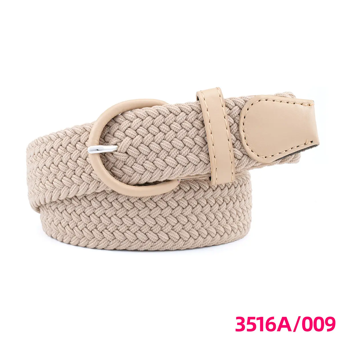 Men's Braided Elastic Belt Black Beige 3516A