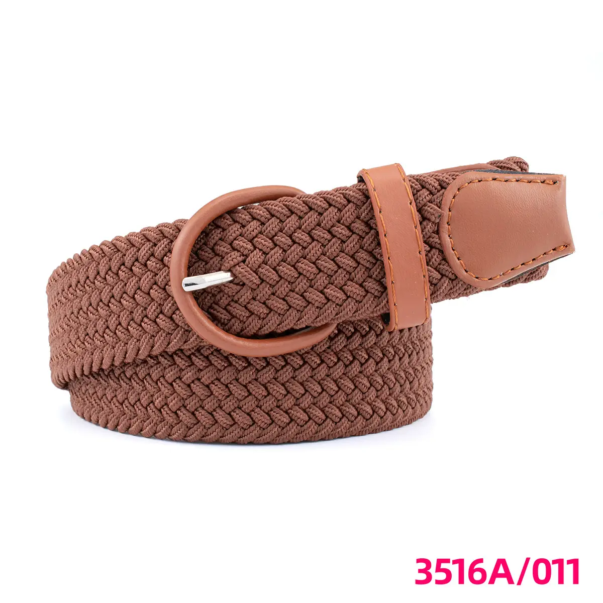 Men's Braided Elastic Belt Black Beige 3516A